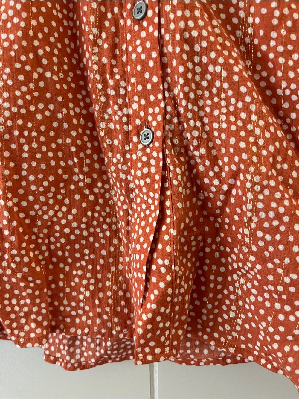 LOFT Rust Orange Dot Button-Front Blouse - Picture 8 of 13